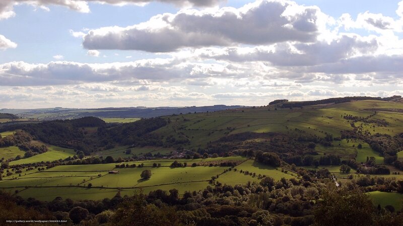 Green Hills and Fields — Serene, Afternoon, Photograph, Clouds, Trees
