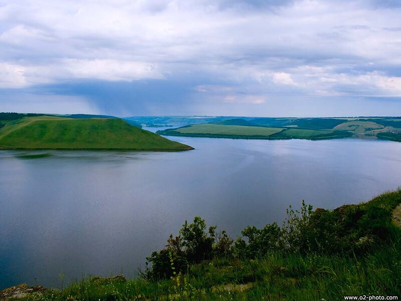 Green Hills and Lake — Blue, Dramatic