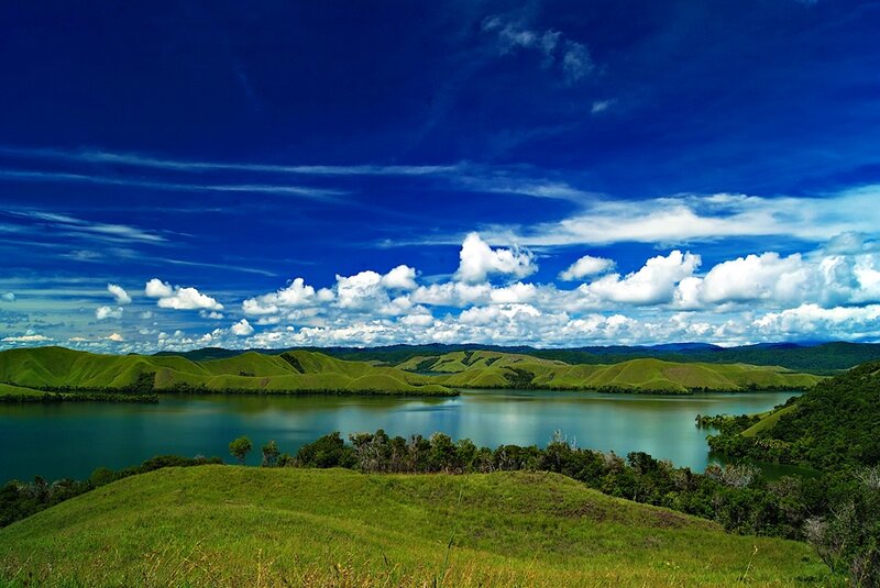 Green Hills and Lake — Blue