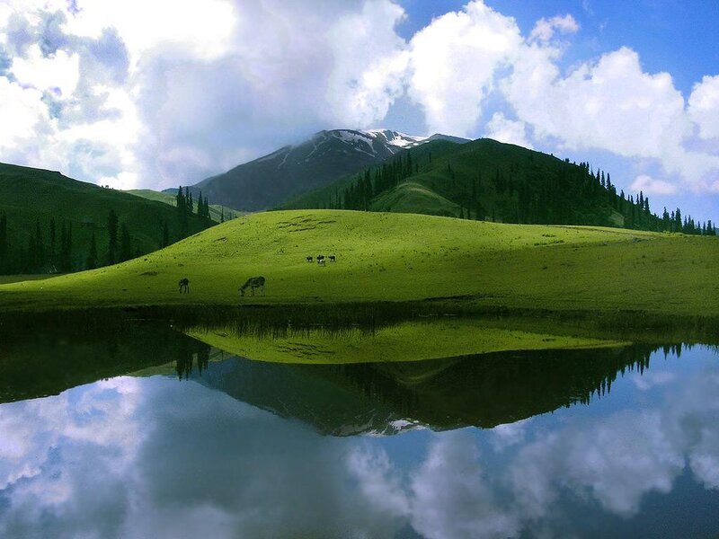 Green Hills and Lake — Serene, Afternoon, Photograph
