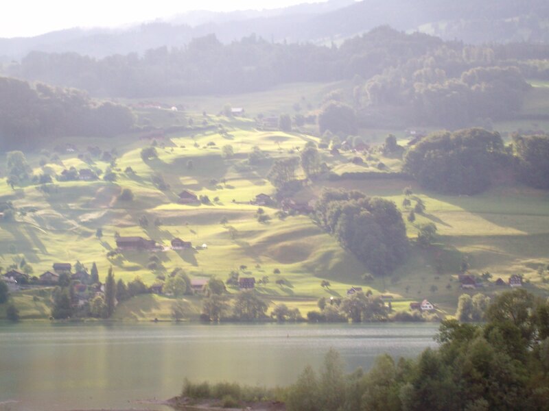 Green Hills and Lake — Serene, Morning, Photograph