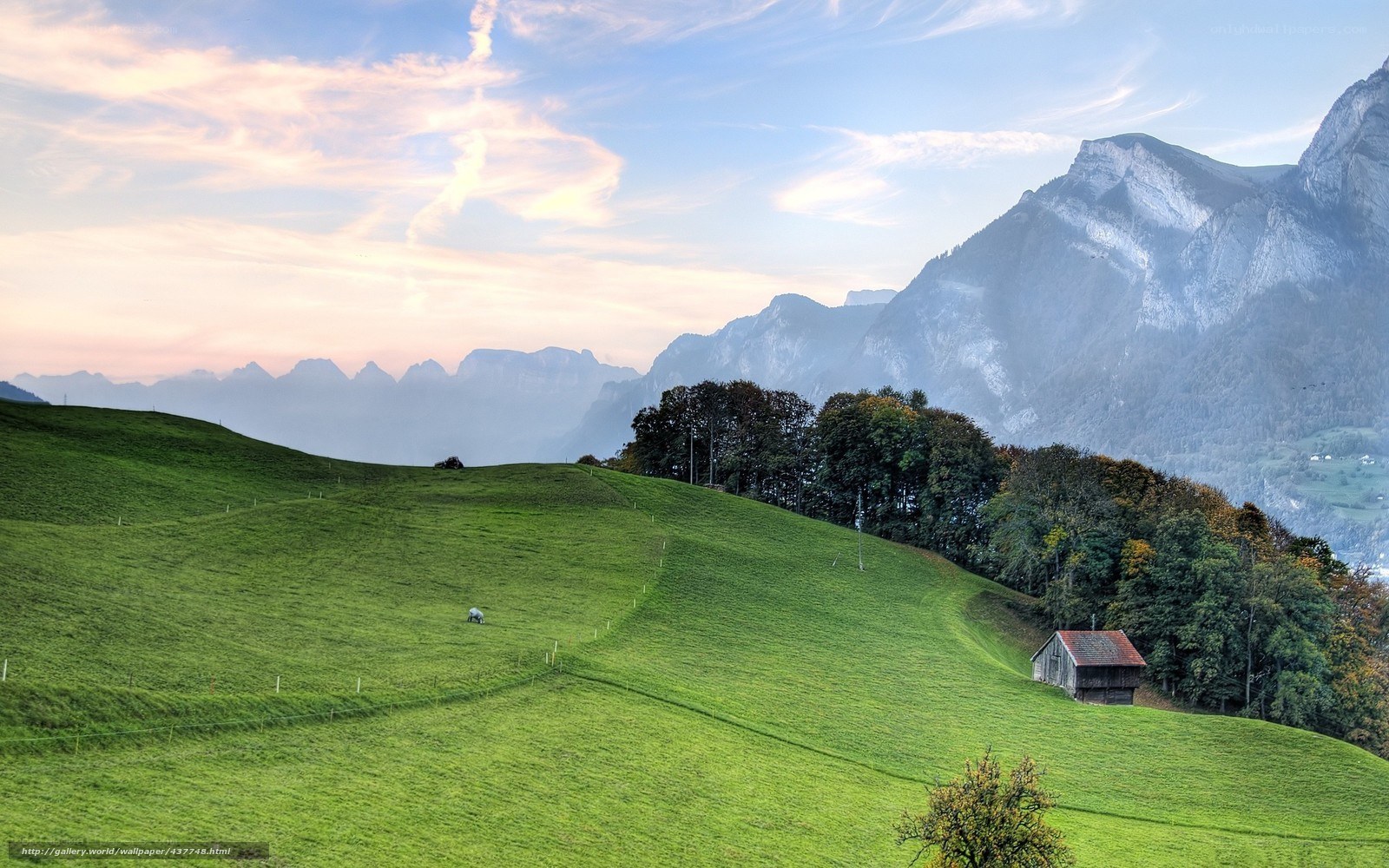 Green hills and mountains at dawn