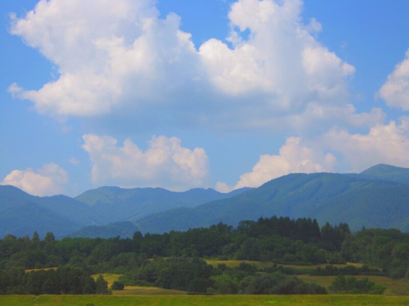Green Hills and Mountains — Blue, Serene, Afternoon, Photograph