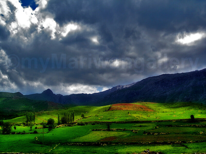 Green Hills and Mountains — Dramatic, Afternoon, Photograph, Clouds, Fields