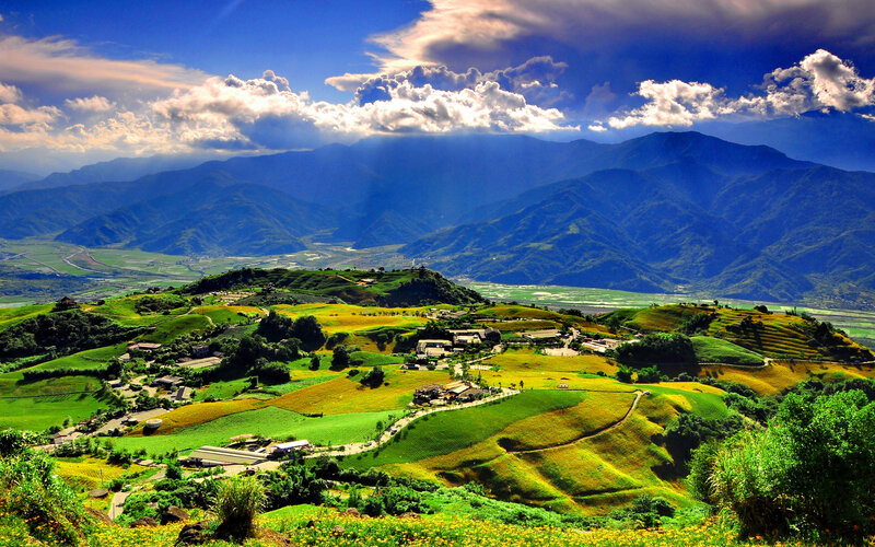 Green Hills and Mountains — Dramatic, Afternoon, Photograph
