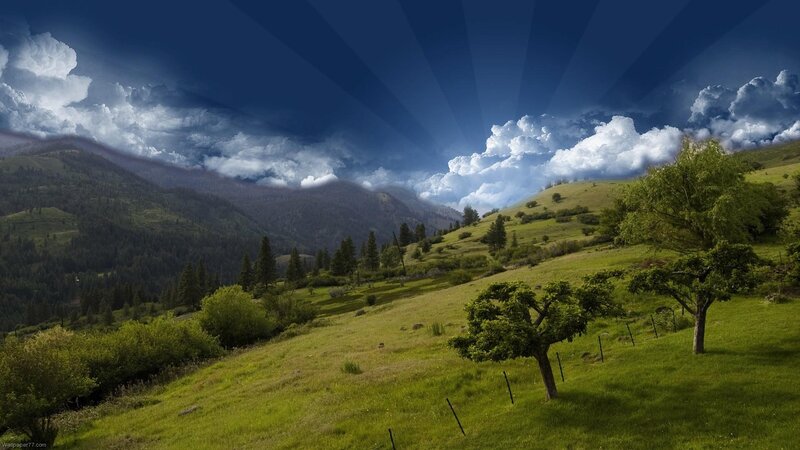 Green Hills and Mountains — Dramatic, Afternoon, Photograph, Trees