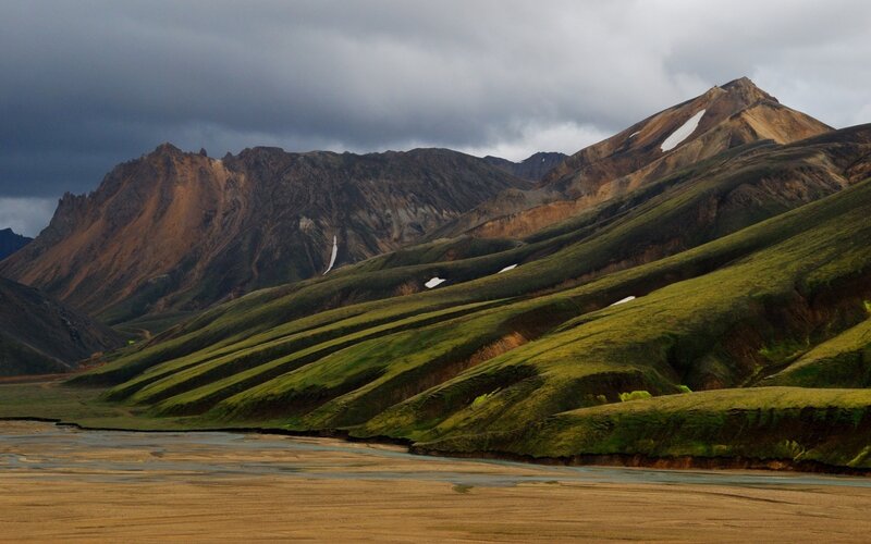 Green Hills and Mountains — Dramatic, Photograph, River