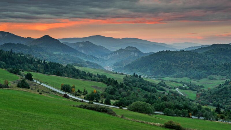 Green Hills and Mountains — Dramatic, Sunset