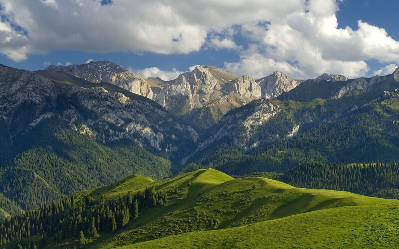 Green Hills and Mountains — Serene, Afternoon, Photograph, Clouds, Forests, Valleys