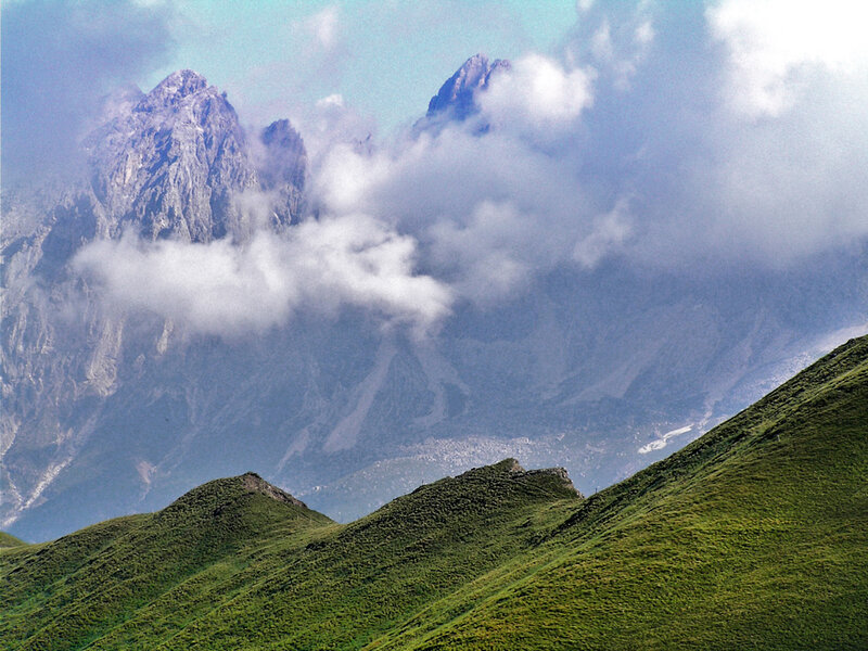 Green Hills and Mountains — Serene, Afternoon, Photograph, Clouds, Valley