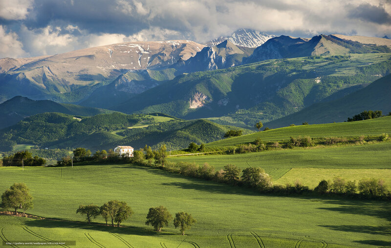 Green Hills and Mountains — Serene, Afternoon, Photograph, Fields, House