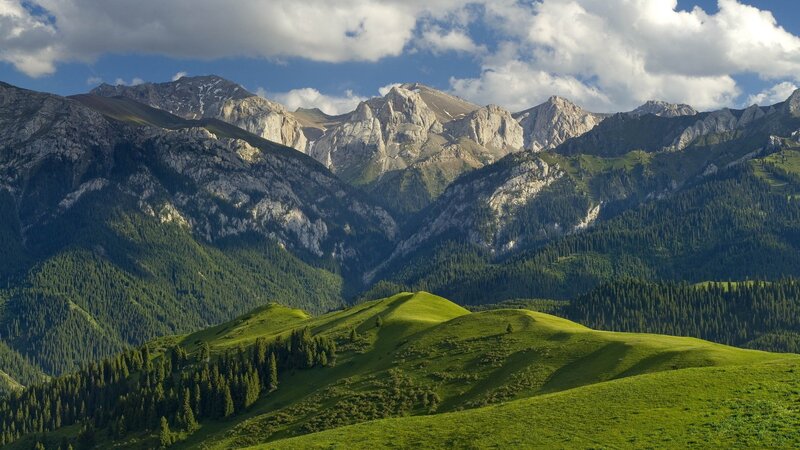 Green Hills and Mountains — Serene, Afternoon, Photograph, Forests, Clouds
