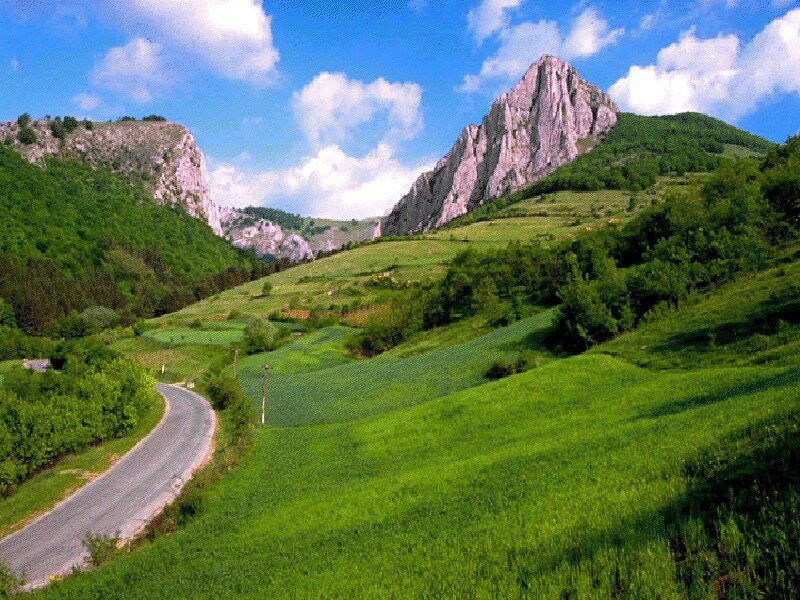 Green Hills and Mountains — Serene, Afternoon, Photograph, Road