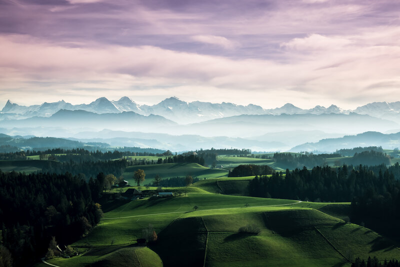 Green Hills and Mountains — Serene, Morning, Photograph, Forests