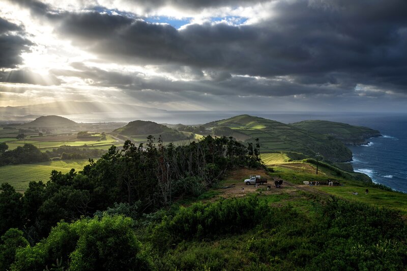Green Hills and Ocean — Dramatic