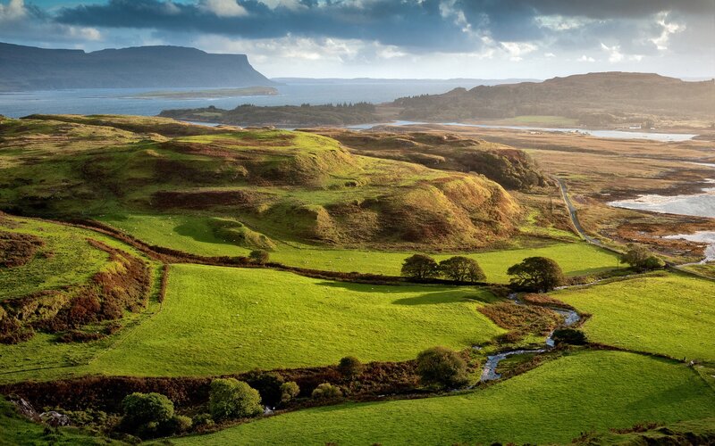 Green Hills and River — Dramatic, Afternoon, Photograph