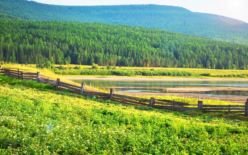 Green hills and river landscape