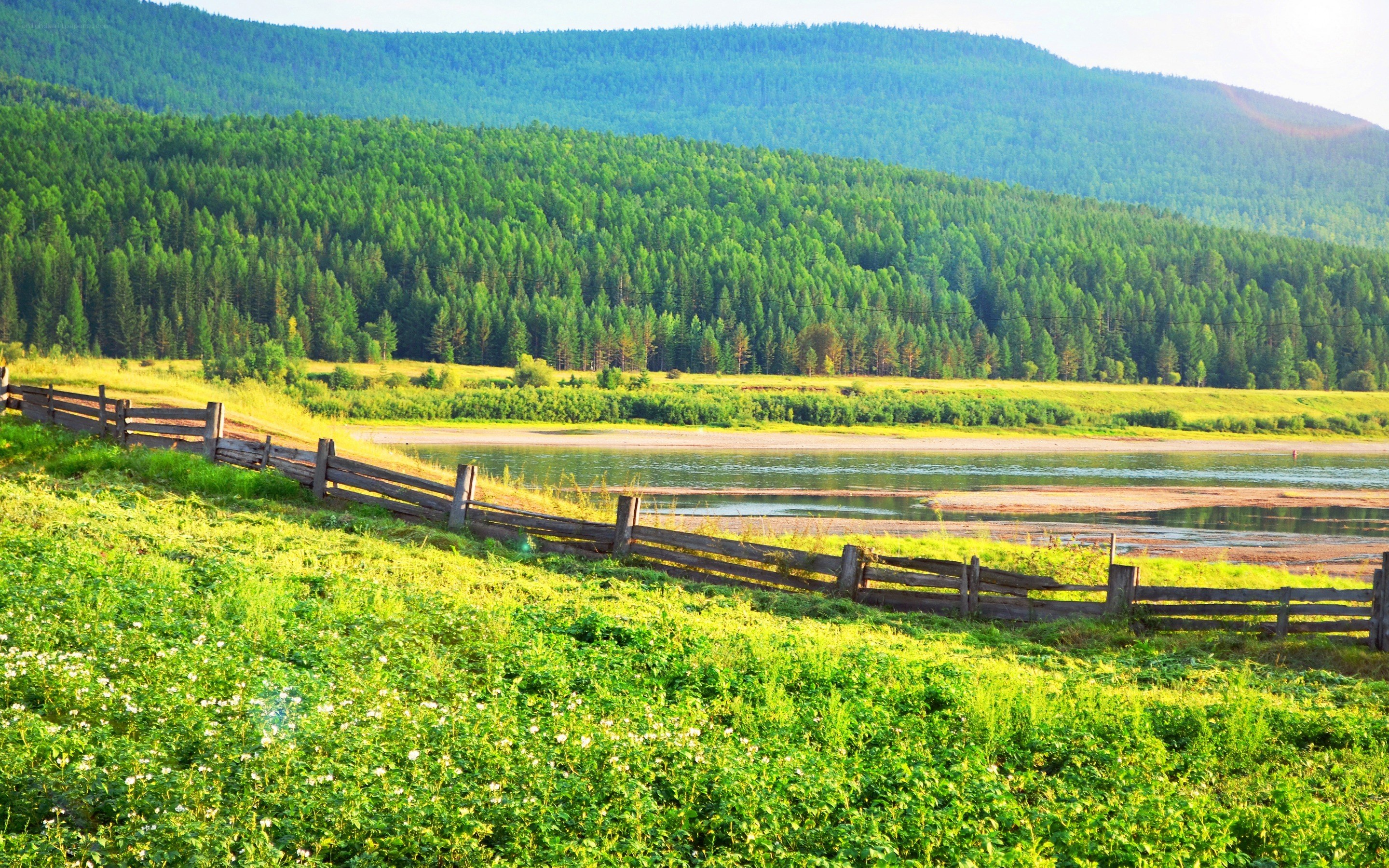 Green hills and river landscape