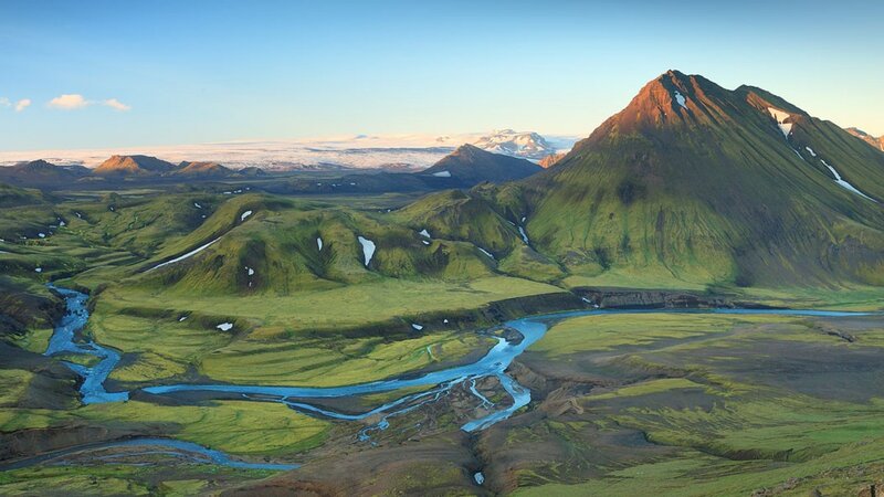 Green Hills and River — Serene, Morning