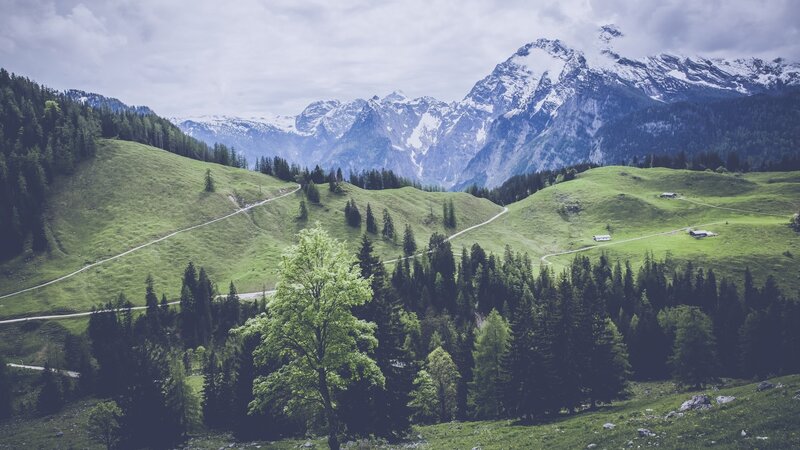 Green Hills and Snow-capped Mountains — Serene, Summer