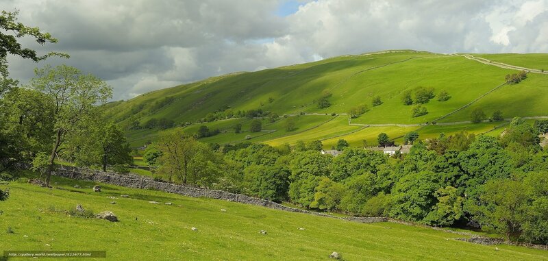 Green hills and stone walls