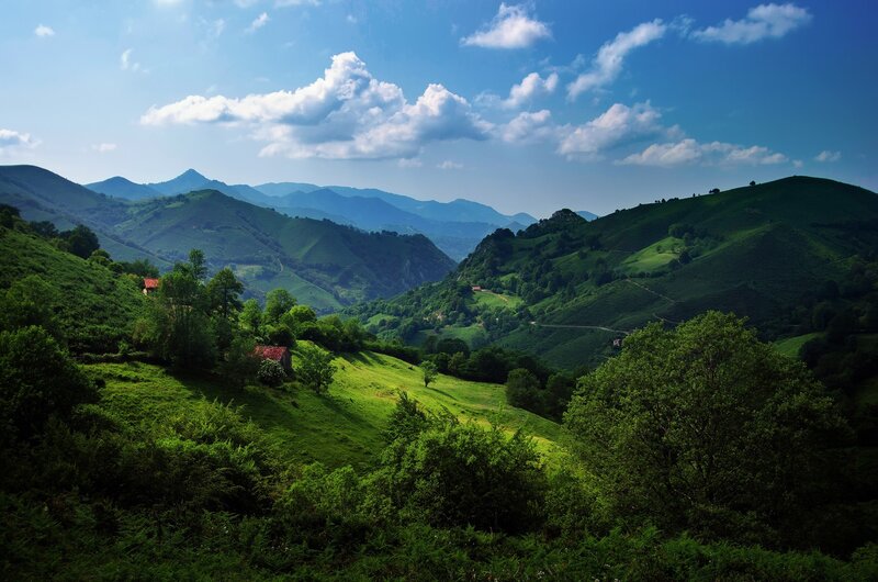 Green Hills and Valleys — Serene, Afternoon, Photograph, Mountains, Trees