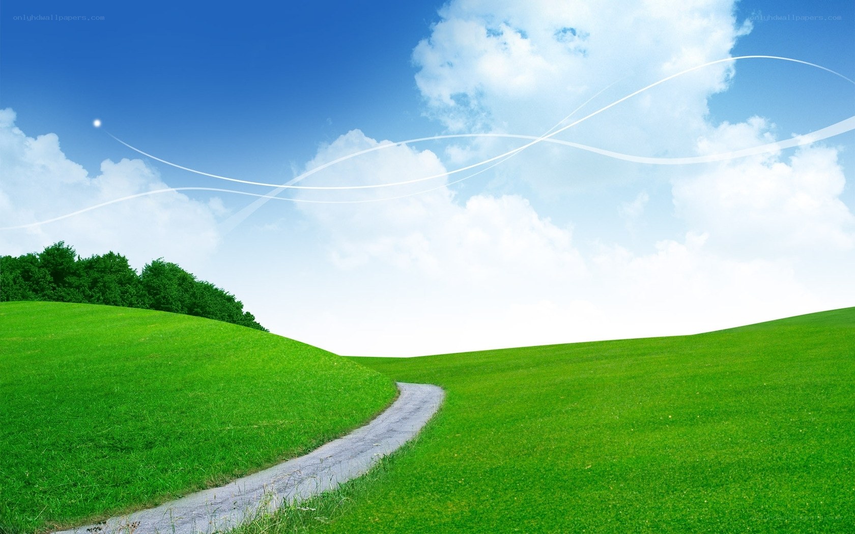 Green hills and winding path