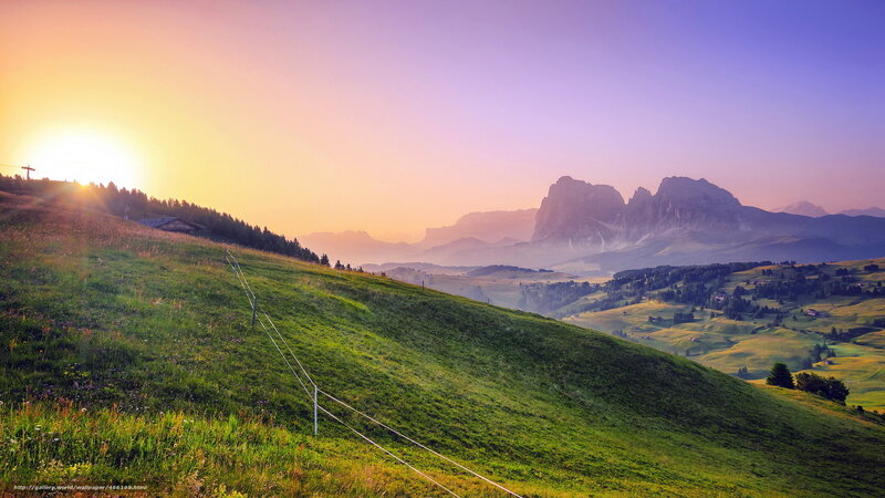 Green Hills at Sunrise — Serene, Photograph, Mountains, Sunset