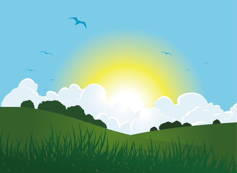 Green Hills at Sunrise — Serene, Vector Art