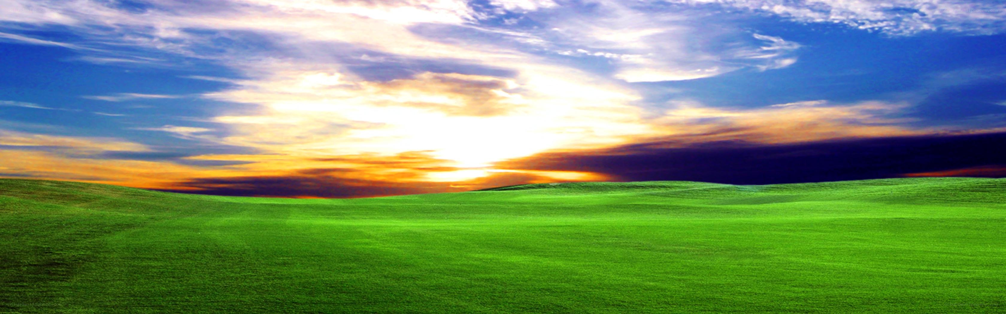 Green hills at sunset
