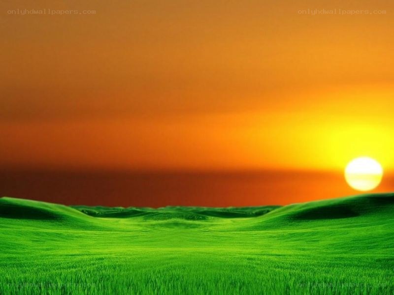 Green hills at sunset