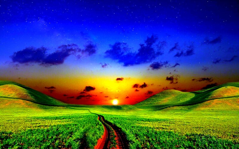 Green Hills at Sunset — Blue