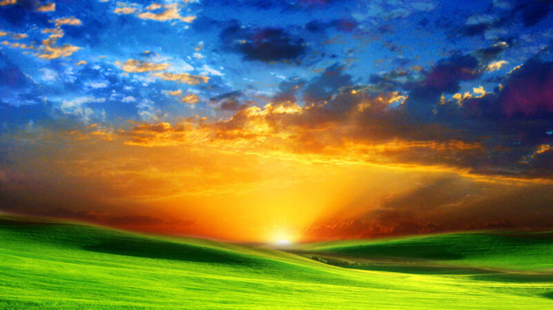 Green Hills at Sunset — Dramatic, Digital Art