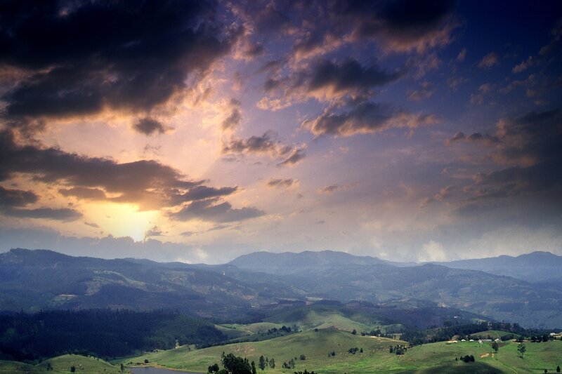 Green Hills at Sunset — Dramatic, Photograph, Mountains