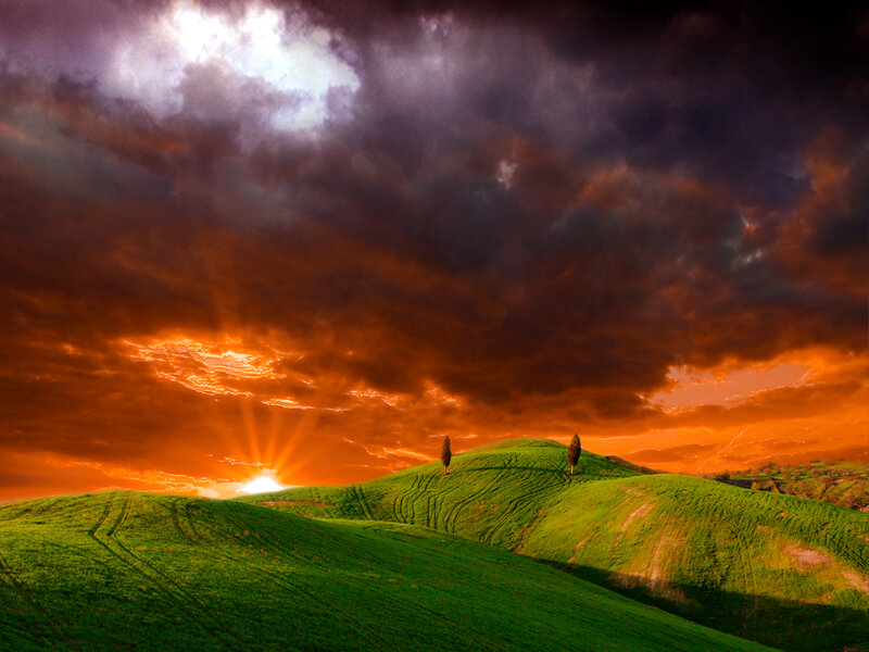 Green Hills at Sunset — Dramatic