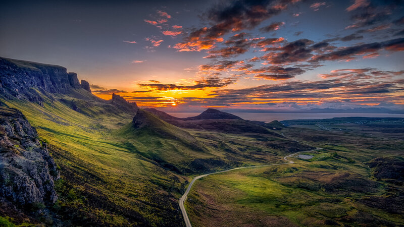 Green Hills at Sunset — Orange, Dramatic