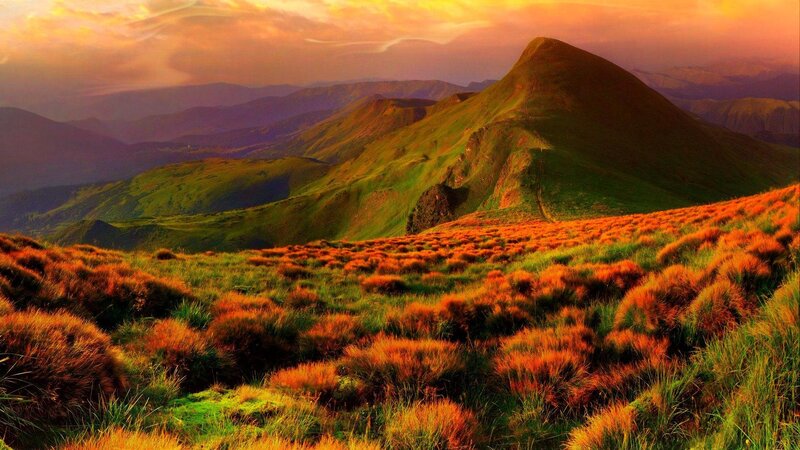 Green Hills at Sunset — Orange