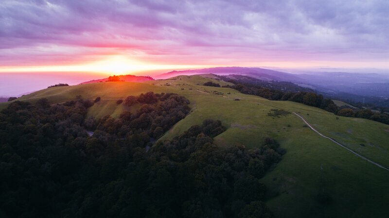 Green Hills at Sunset — Purple, Serene