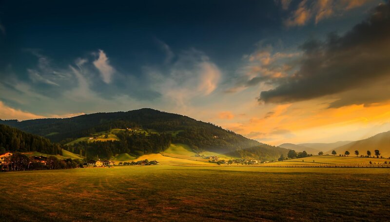 Green Hills at Sunset — Serene, Photograph, Mountains