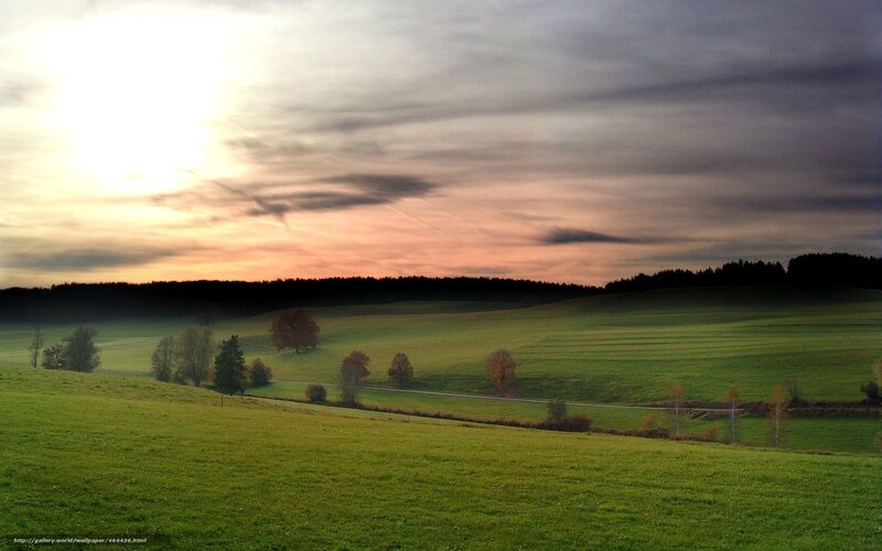 Green Hills at Sunset — Serene, Photograph, Trees, Sky