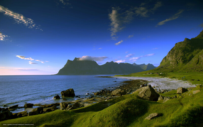 Green Hills by Ocean — Blue, Serene