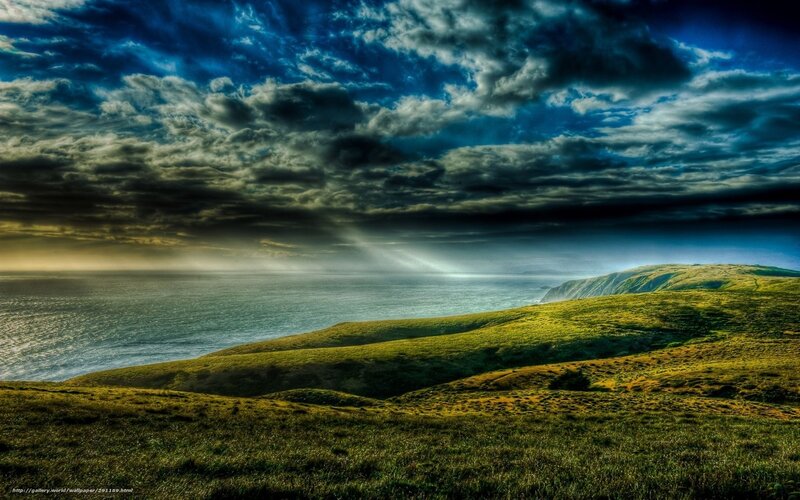 Green Hills by Ocean — Blue