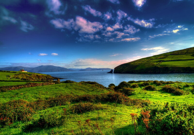 Green Hills by the Sea — Dramatic, Sunset