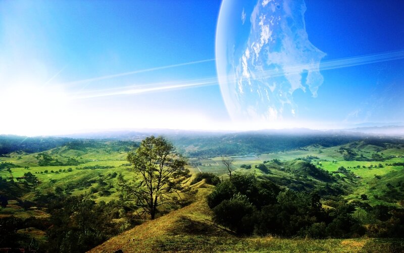 Green Hills Landscape — Blue, Serene