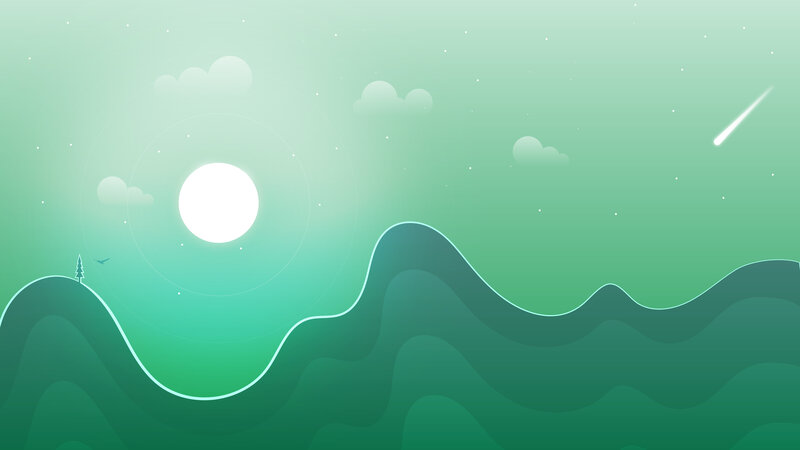 Green Hills Landscape — Serene, Night, Digital Art