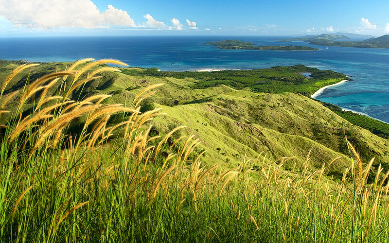 Green Hills Overlooking Ocean — Serene, Afternoon