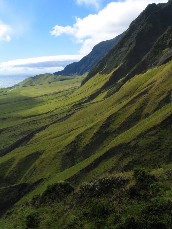 Green hills overlooking the ocean
