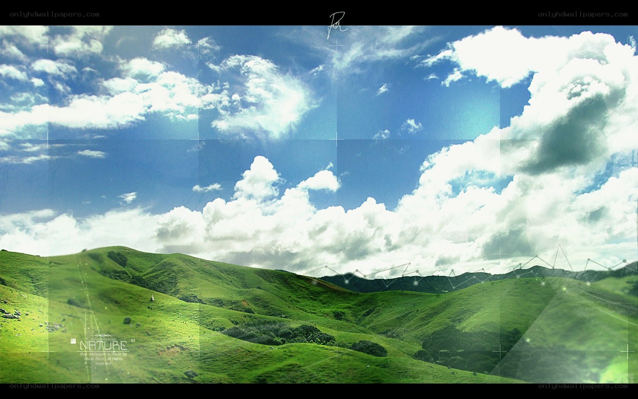 Green hills under a cloudy sky