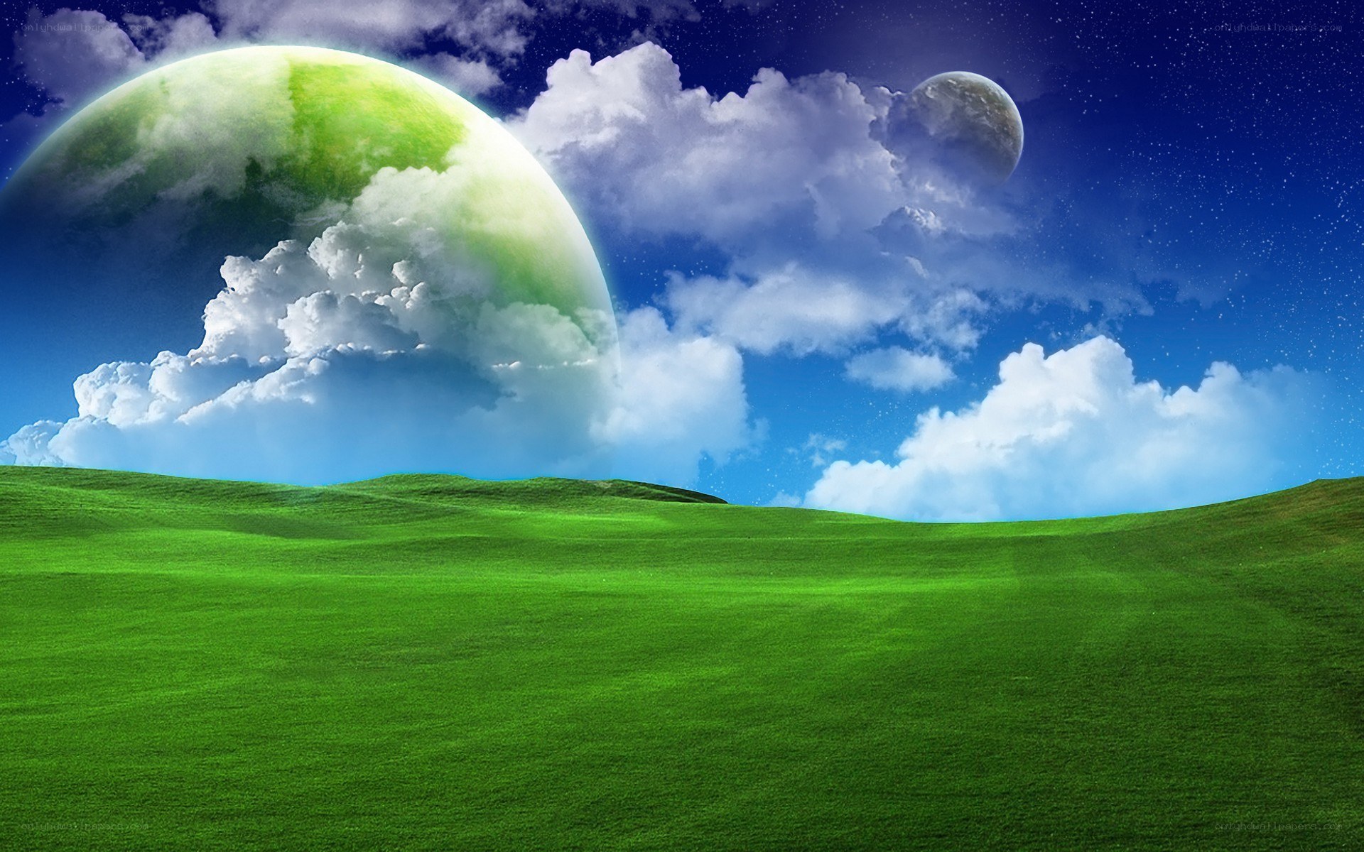 Green hills under alien sky