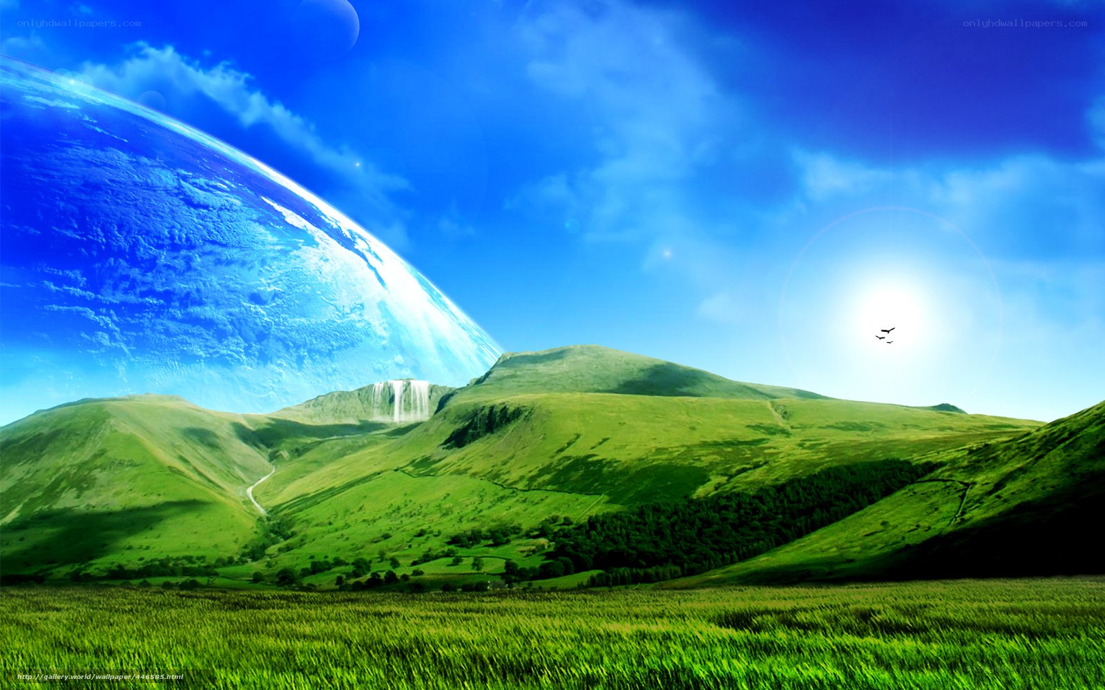 Green hills under alien sky
